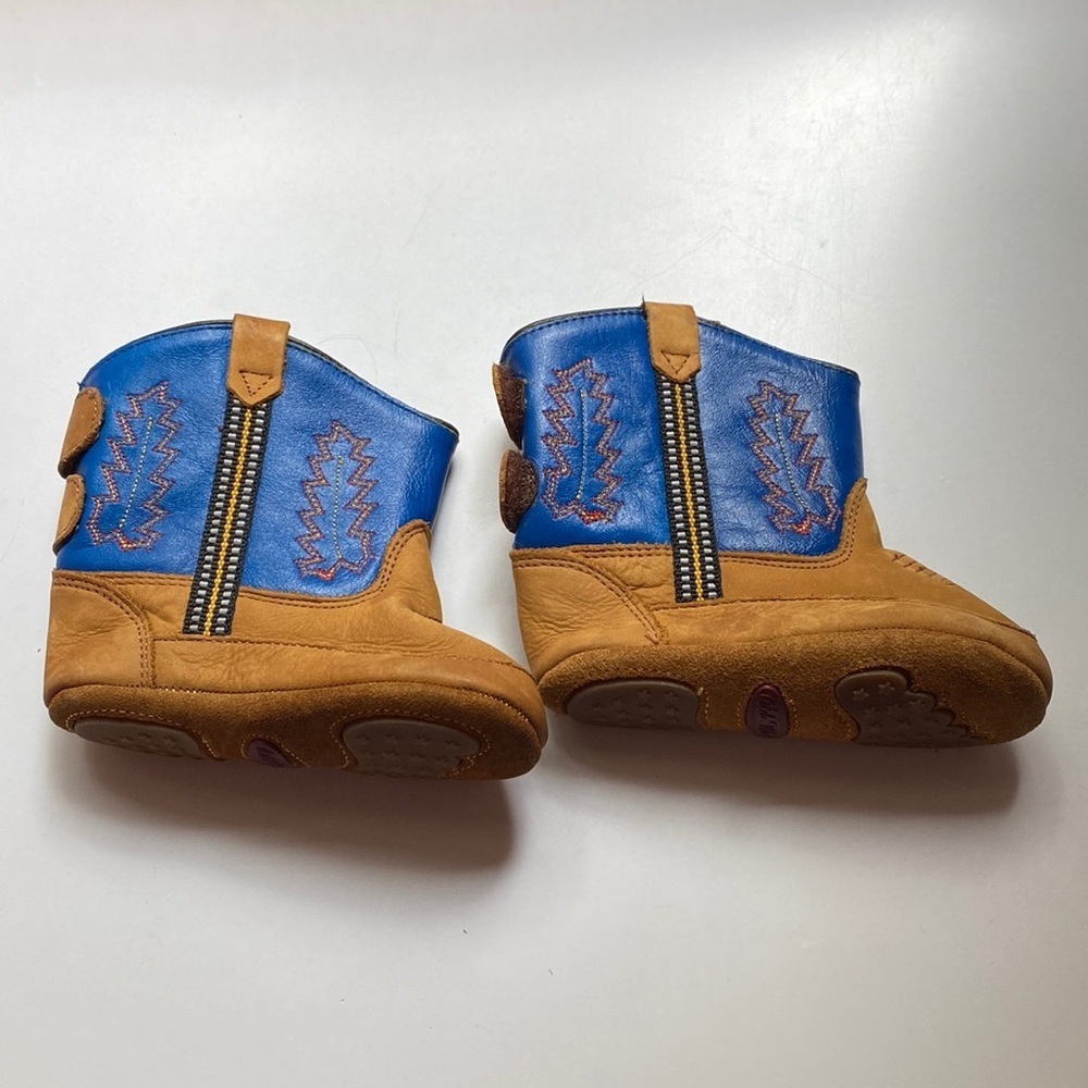 Old West Toddler Cowboy Boots Leather Tan‎ Blue Poppets Baby Boots Electric Blue